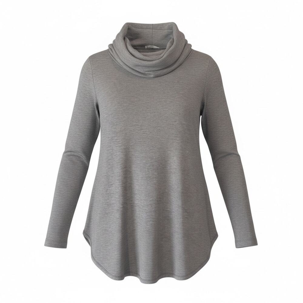 LOFT Lounge Gray Cowl Neck Tunic Top Womens Medium Soft Stretch Long Sleeve